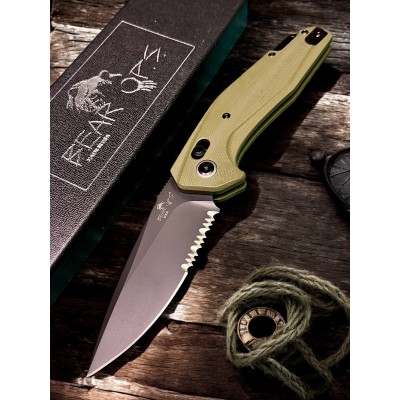 Нож складной Bear & Son BCAC2000G4BSR Katakt I, M390 Part Serrated Blade, OD Green Handle
