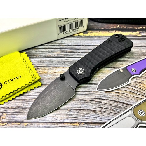Нож складной Civivi C19068S-2 Baby  Banter, Nitro-V Blade Black Stonewashed, Black G10 Handle