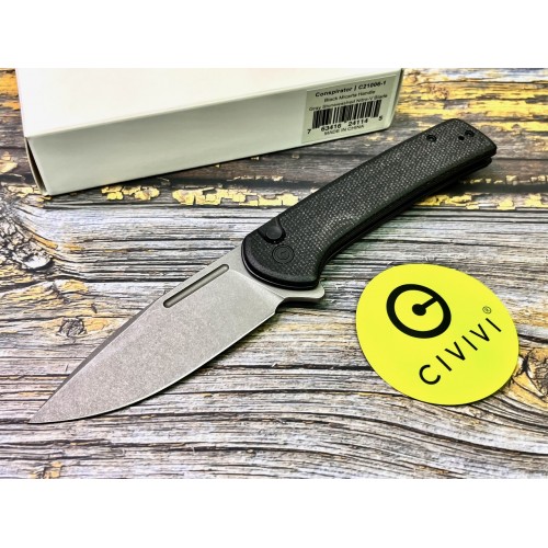 Нож складной Civivi C21006-1 Conspirator, Stonewashed Nitro-V Blade, Black Micarta Handle