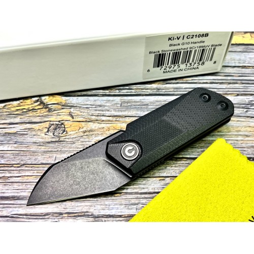 Нож складной Civivi C2108B Ki-V, Black Stonewashed 9CR18MOV Blade, Black G10 Handle