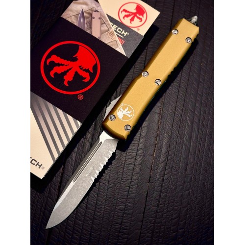 Нож складной MicroTech MCT12111APTA Ultratech, Apocalyptic Part Serrated Blade, Tan Handle