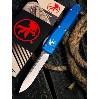 Нож складной MicroTech MCT12111BL Ultratech, PartSerrated StoneWash Blade, Blue Handle Нож складной MicroTech MCT12111BL Ultratech, PartSerrated StoneWash Blade, Blue Handle