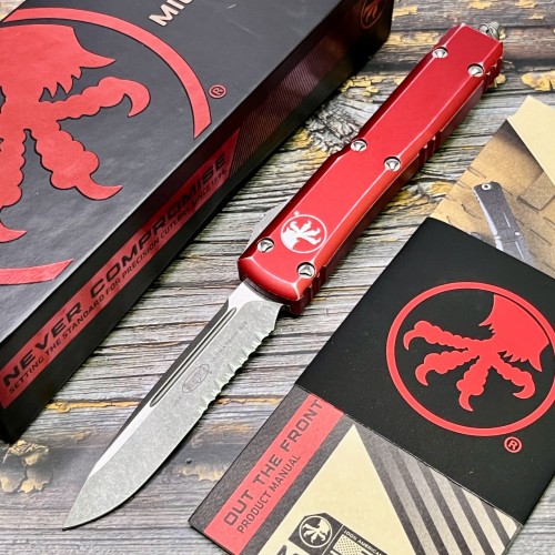 Нож складной MicroTech MCT12111DRD Ultratech, Part Serrated Blade, Distressed Red Handle