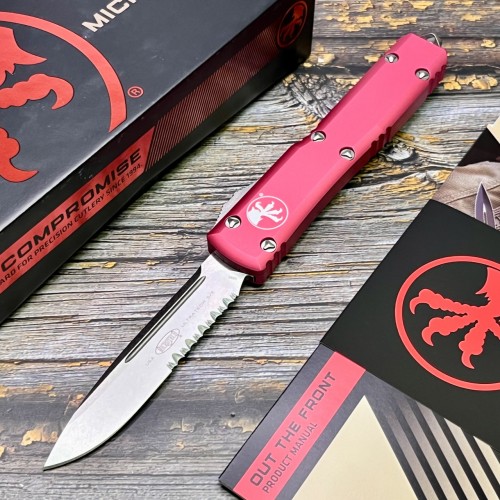 Нож складной MicroTech MCT12111PK Ultratech, Part Serrated StoneWash Blade, Pink Handle