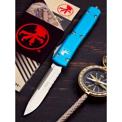 Нож складной MicroTech MCT12111TQ Ultratech, StoneWash Part Serrated Blade, Turquoise Handle