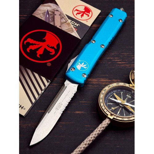 Нож складной MicroTech MCT12111TQ Ultratech, StoneWash Part Serrated Blade, Turquoise Handle Нож складной MicroTech MCT12111TQ Ultratech, StoneWash Part Serrated Blade, Turquoise Handle