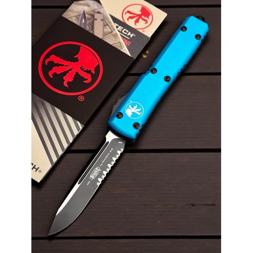 Нож складной MicroTech MCT1212TQ Ultratech, Black Part Serrated Blade, Turquoise Handle Нож складной MicroTech MCT1212TQ Ultratech, Black Part Serrated Blade, Turquoise Handle