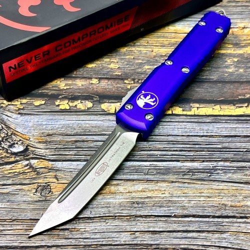 Нож складной MicroTech MCT12310PU Ultratech, M390 Tanto StoneWashed Blade, Purple Aluminium Handle