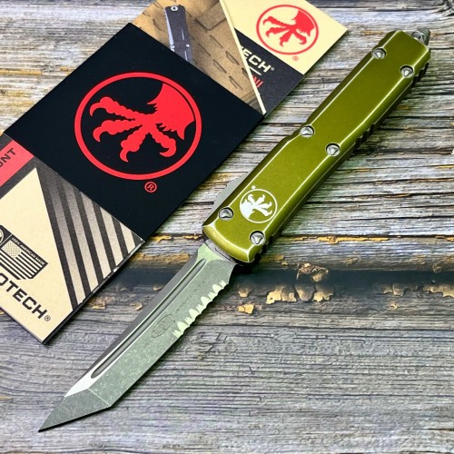 Нож складной MicroTech MCT12311DOD Ultratech, Part Serrated Blade, Distressed OD Green Handle