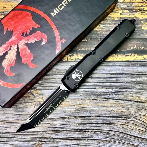 Нож складной MicroTech MCT1233T Ultratech, M390 Black Serrated Blade, Black Handle