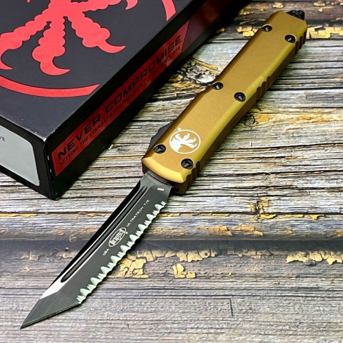 Нож складной MicroTech MCT1233TA Ultratech, Black Serrated Blade, Tan Handle