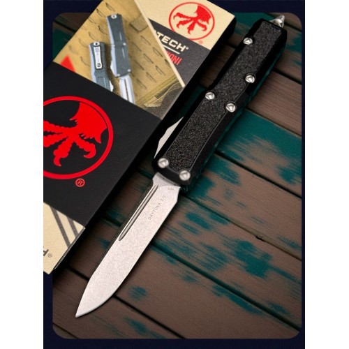 Нож складной MicroTech MCT12410S Daytona, StoneWash Blade, Black Handle