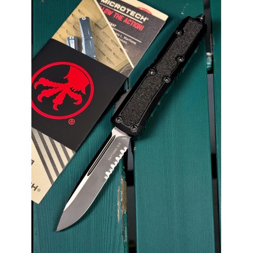 Нож складной MicroTech MCT1242TS Daytona, Black Part Serrated Blade, Black Handle