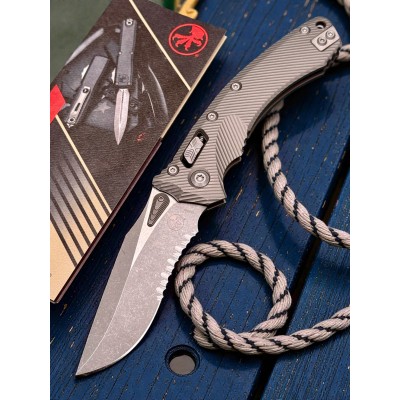 Нож складной MicroTech MCT137RL11APFLNC Amphibian Ram-Lok, Part Serrated Apocalyptic Blade, Fluted Natural Clear