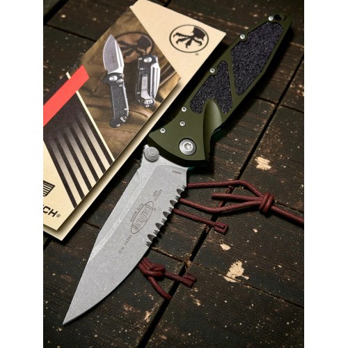 Нож складной MicroTech MCT16011APWL Socom Elite, Apocalyptic Part Serrated Blade, Woodlands Green Handle Нож складной MicroTech MCT16011APWL Socom Elite, Apocalyptic Part Serrated Blade, Woodlands Green Handle