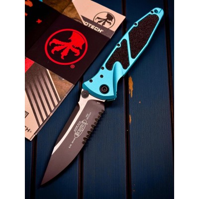 Нож складной MicroTech MCT1602TQ Socom Elite, Black Part Serrated Turquoise Handle