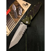 Нож складной MicroTech MCT16111APWL Socom Elite, Part Serrated Apocalyptic Blade, Woodlands Green Handle