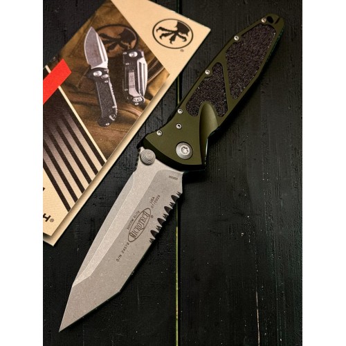 Нож складной MicroTech MCT16111APWL Socom Elite, Part Serrated Apocalyptic Blade, Woodlands Green Handle