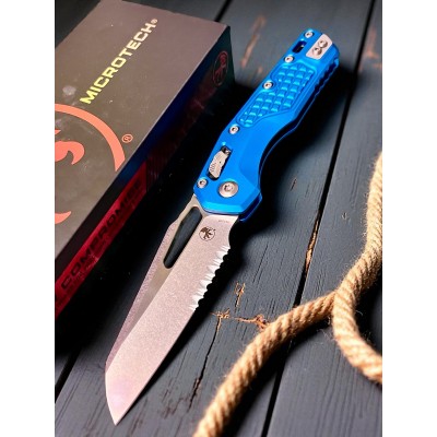 Нож складной MicroTech MCT21011FRBL MSI, Part Serrated StoneWash Blade, Blue Aluminium Handle