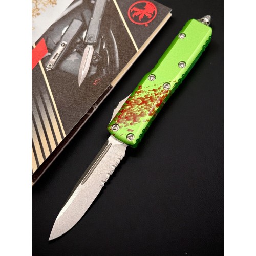 Нож складной MicroTech MCT23111Z UTX-85, Part Serrated StoneWash Blade, ZOMBIE-TECH