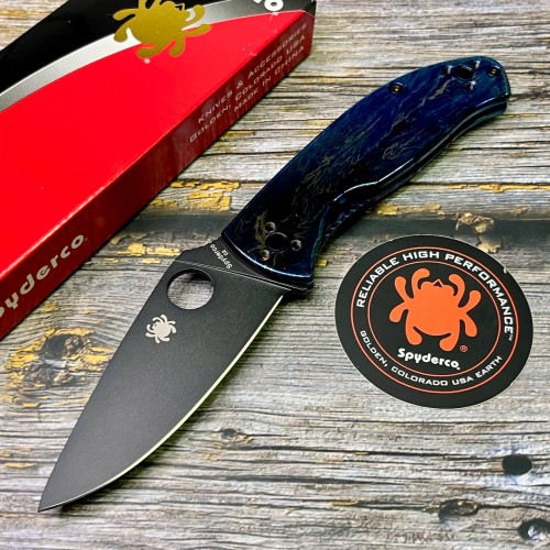 Нож складной Spyderco SC122TIBLBKD2P Tenacious R.I.L., D2 Black Blade, Blue Disarray Titanium Handle