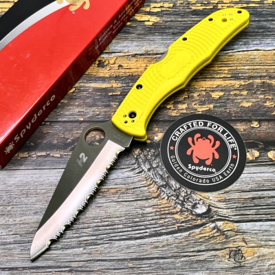 Нож складной Spyderco SC91SYL2 Pacific Salt 2, H2 Serrated Blade, Yellow Handle