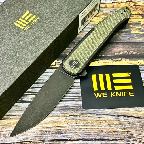 Нож складной WeKnife WE20043-4 Smooth Sentinel, CPM-20CV BlackWash Blade, Black Titanium with Green Micarta Handle