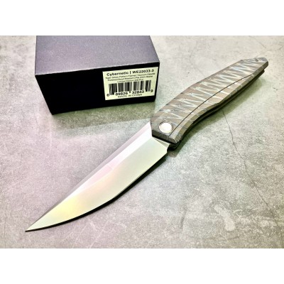 Нож складной WeKnife WE22033-3 Cybernetic, Bead Blasted CPM 20CV Blade, Tiger Stripe Pattern Flamed Titanium Handle