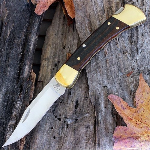 Нож складной Buck 110 Folding Hunter, Finger Grooved Woodgrain Handle