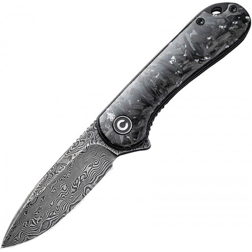 Нож складной Civivi C907C-DS2 Elementum, Black Damascus Blade, Shredded Carbon Fiber And Silvery Shred In Clear Resin Contoured Handle